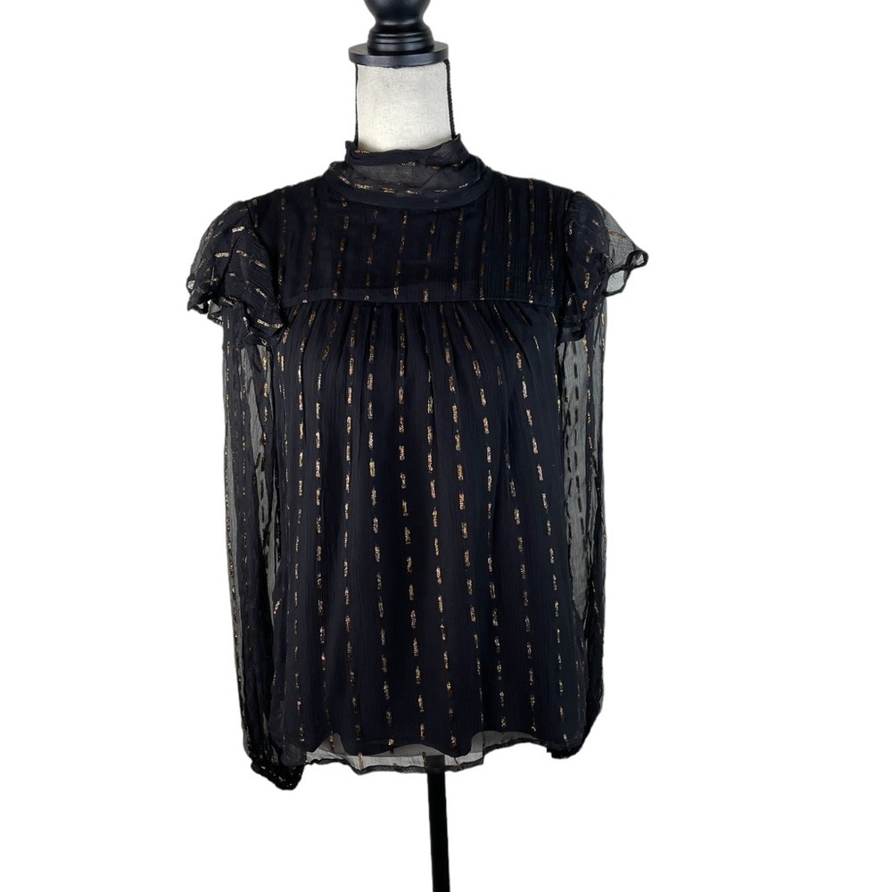 Walter Baker Long Sleeve Blouse Top Sheer Metallic Gold Formal Party Holidays